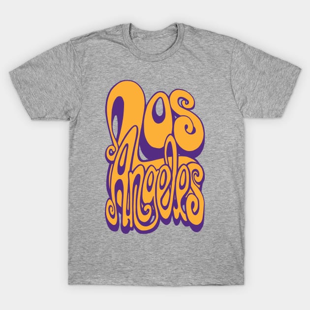 Los Angeles lettering art - purple and yellow T-Shirt by BigNoseArt